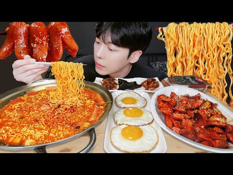 MUKBANG | 직접 만든 간장 계란 레시피 & 스팸 부대 라면, 소세지 야채볶음 먹방 | RECIPE KOREAN HOME FOOD