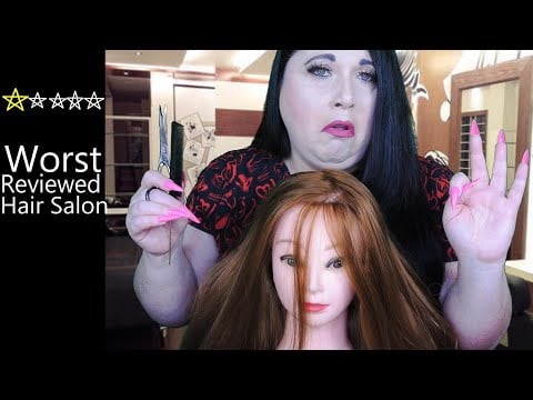 ASMR Worst Reviewed Hair Salon Roleplay (Haircut, Hair Brushing, Long Nails, Whisper, B*tchy, Rude)