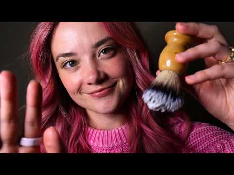 ASMR MEN'S SHAVE & HAIR CUT ROLEPLAY! Whispered Ear To Ear, Shave Sounds, Crinkly Cape, Massage!