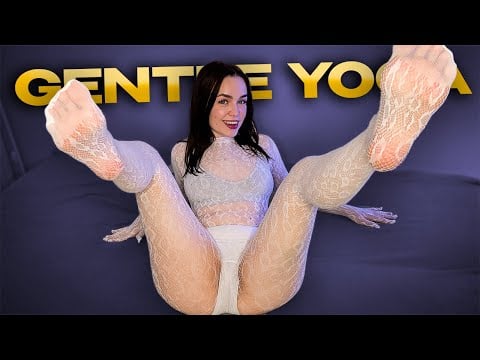 [4K USA]Morning Reset:Gentle Yoga in Patterned White Lace Fishnet/Mesh Jumpsuit✨Breathing & Calmness