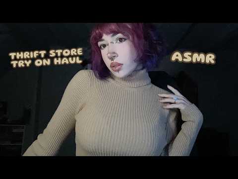ASMR Thrift Store Try On Haul | Fabric Scratching, Mic Rubbing, Whispering