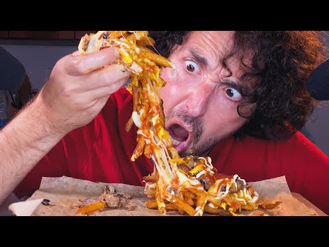 MESSY 3x CHEESE BURGER AND FRIES * ASMR MUKBANG NO TALKING *  Nomnomsammieboy