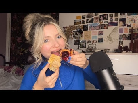 ASMR | eating soft cinnamon rolls (soft eating sounds) | clicky whispers 