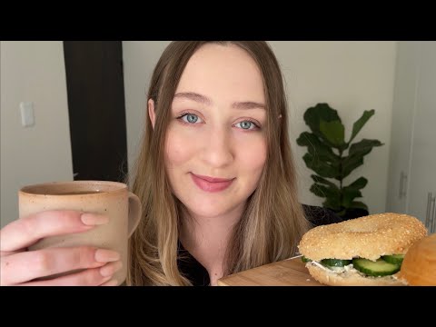 ASMR coffee & bagels with a friend (whisper ramble)