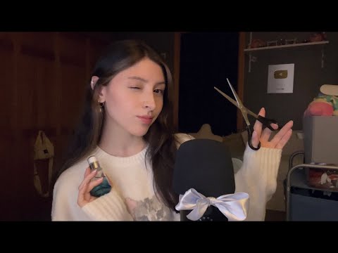 ASMR for extra sleepiness ♡☁️ quick haircut & doing your skincare 🫧 ♡ gentle sounds :)