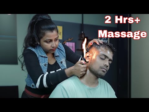 2 Hrs Lady Barber ASMR Head Massage | Lady Barber Neck Cracking And Fire Massage | Scratching ASMR