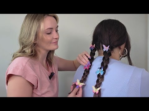 ASMR Girl at the back of the class plays with your hair - brushing, clips, braiding
