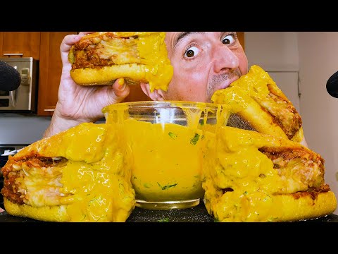 CHEESE SAUCE DIPPING GIANT MEATBALL SUBS 치즈 미트볼 * asmr mukbang no talking *| Nomnomsammieboy