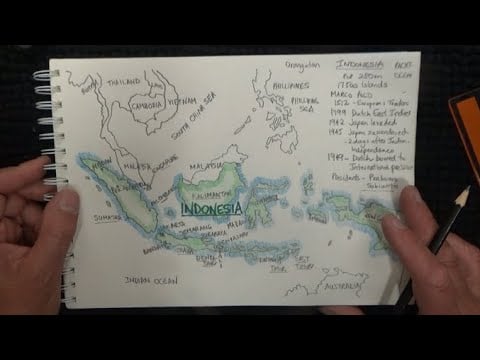 ASMR - Drawing a Map of Indonesia - Australian Accent - Chewing Gum & Quietly Whisper