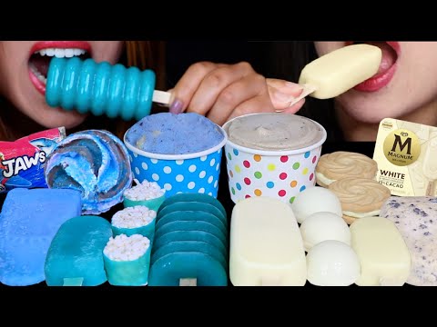 ASMR BLUE VS WHITE CHOCOLATE DESSERTS (MAGNUM ICE CREAM BARS, BON BONS, GALAXY ICE CREAM CONE) 먹방