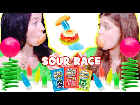 ASMR Super Sour Rainbow Candy Race Mukbang