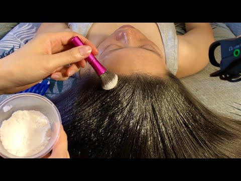 ASMR De-greasing Her Oily Scalp w. CORNSTARCH! 🤯 INTENSE HAIR FLUFFING, Scratching + Hair Brushing!