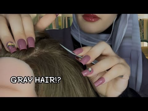 POV 🏫 : Your Classmate Sits Behind You 🙄 Plucking Your Gray Hair ASMR|  Chewing Gum & Scalp Check