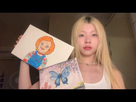 ASMR tapping,scratching on my painting&bf’s 🦋🧡 Canvas sounds