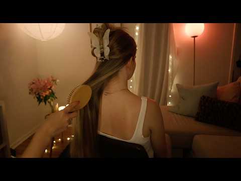 ASMR soft hair play & gentle scratches to put you to sleep 🕯😴 low light, whisper/no talking option