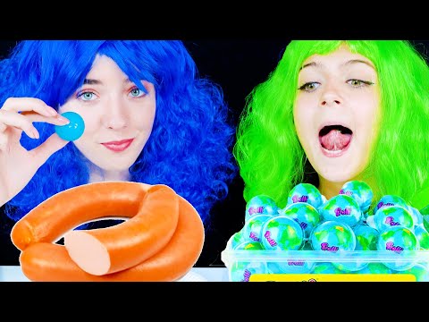 ASMR Blue Food Candy Race VS Five Colors Food