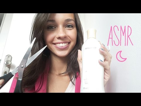 ASMR Português: Cabeleireira/Hairdresser - LAVANDO E CORTANDO, SONS DE ÁGUA, TAPPING(Binaural)