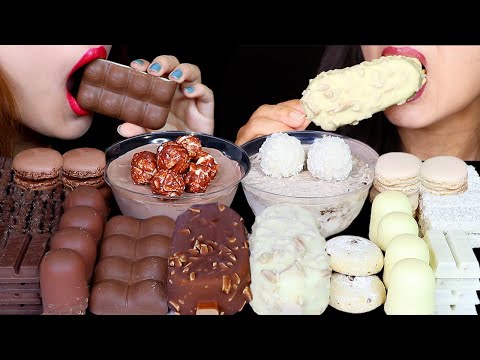 ASMR MILK + WHITE CHOCOLATE (MINI MARSHMALLOWS, ICE CREAM BAR, MACARON, KITKAT, FERRERO CREAM CAKE먹방