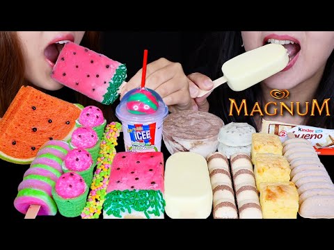 ASMR WATERMELON BREAD, WHITE CHOCOLATE MAGNUM ICE CREAM, CHEESECAKE, ICEE SOUR CANDY, NERDS ROPE 먹방