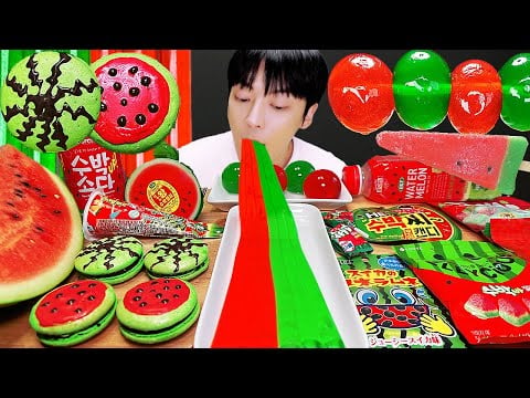ASMR MUKBANG | 수박 디저트 아이스크림 탕후루 딸기 수박젤리 먹방 & 레시피 DESSERT ICE CREAM WATERMELON TANGHULU