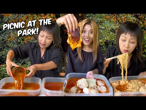 PICNIC AT THE PARK! *SPICY NOODLES & BIRRIA TACOS* 먹방