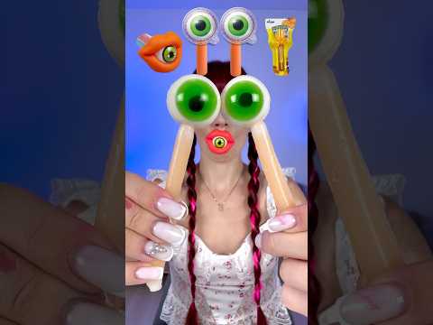 ASMR Emoji Wax Sticks Gummy Eyeballs Lollipop #shorts