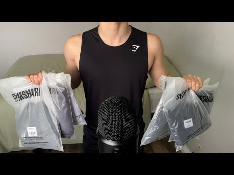 ASMR | Gymshark clothing try on haul (Whispers and fabric sounds)