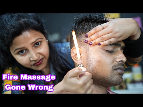 Fire Massage Gone Wrong | Barber Girl Chaitali Doing ASMR Fire Massage And Ear Finger