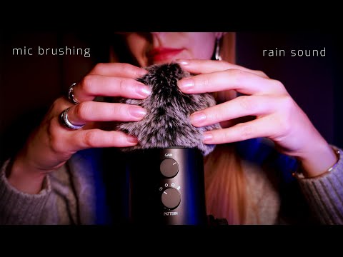 ASMR Fluffy Mic Scratching & Inaudible Whispers for Sleep 🌧 (Rain, No Talking, Gets Darker)