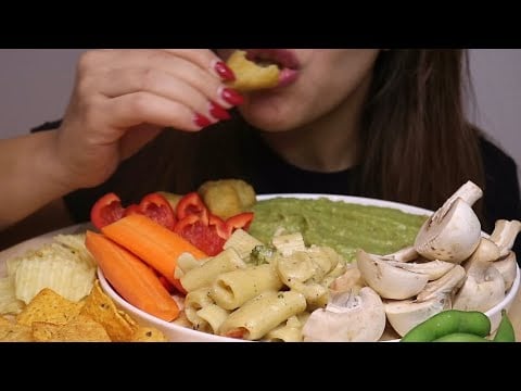 ASMR GUACAMOLE / CHEESEBALLS / CREAMY PASTA / VEGGIES / DORITOS / no talking / CREMA ASMR #asmr