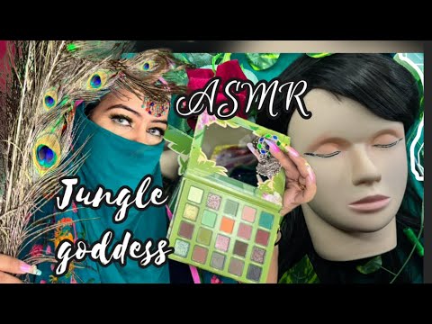 ASMR -🦚Jungle goddess 😴Relaxing 💄makeup/healing✨transformation ASMR #layeredasmr #makeupasmr