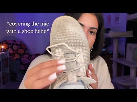 ASMR | Shoe Triggers w/ whispering & mouth sounds 🤍 