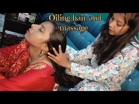 💆‍♀️✨ Gentle hair oiling, relaxing head massage, calming hand massage, and a warm back oil massage 🤗