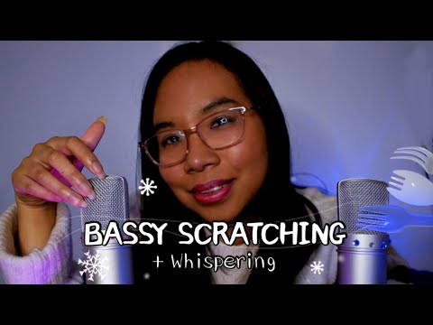 ASMR: BASSY MIC SCRATCHING & Close-up Whispers (Ramble) 🍴💤 [Binaural]