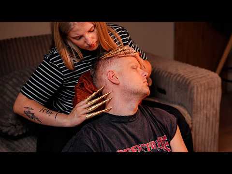 ASMR ✨ Gold Claws Head & Neck Massage | He Was Gone in Minutes 😴💛 (No Talking)