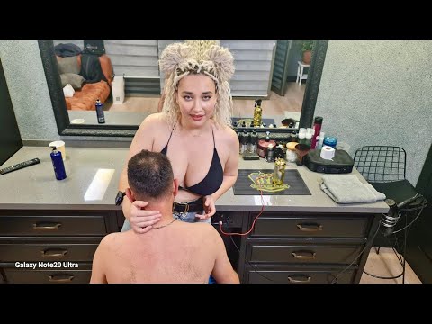 💈RUSSIAN FEMALE BARBER ANASTASIA MESMERIZED HER CLIENT w/ SENSUAL ASMR MASSAGE & SOFT SCRATCHING