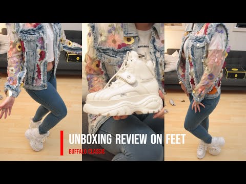 Unboxing and Try On Buffalo Classic Boots white platform sneakers with Walk