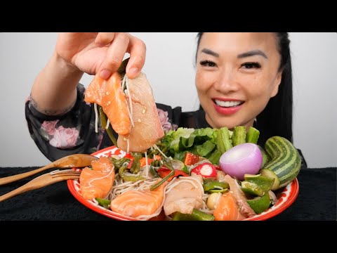 MY FAVOURITE WAY TO EAT SASHIMI (THAI SPICY SALAD) ASMR EATING SOUNDS | LIGHT WHISPERS | SAS-ASMR