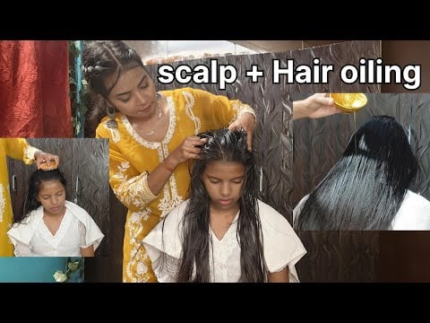 Scalp + Hair oiling to relieve stress and have a sweet sleep | Asmr hair oiling and massage |