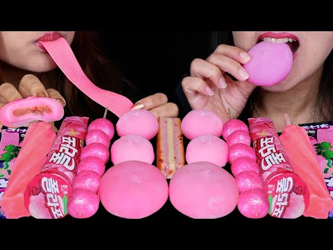 ASMR GIANT PINK DAIFUKU MOCHI, STRAWBERRY SCREW BAR, PEACH POLAPO, CRYSTAL SUGAR MARSHMALLOW KABOB먹방