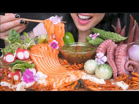 FEAST *SALMON SLAB + OCTOPUS + FRESH VEGGIES (ASMR EATING SOUNDS) LIGHT WHISPERS | SAS-ASMR