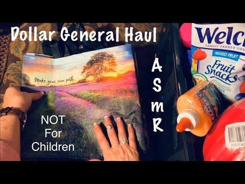 ASMR Dollar General shopping haul (No talking) Plastic crinkles/lids/various sounds. Looped 4 length