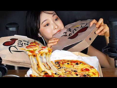 ASMR CHEESE PIZZA with CARDBOARD Mukbang *Prank* 박스째🍕먹는 소리