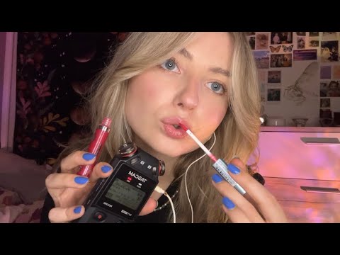 ASMR | applying lipgloss with mouthsounds | soft whispers