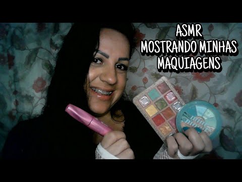 ASMR-MOSTRANDO MINHAS MAQUIAGENS + QUAIS QUE EU  ESTOU USANDO #asmr #rumo2k #asmrportuguês