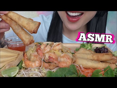 ASMR PAD THAI + SHRIMP SPRING ROLL (EATING SOUNDS) NO TALKING | SAS-ASMR