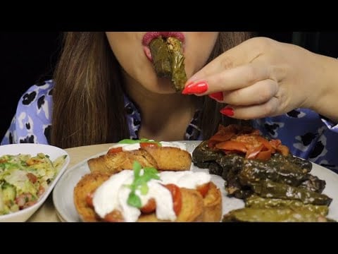 ASMR STUFFED GRAPELEAVES BURRATA BRUSCHETTA SALAD MUKBANG no talking CREMA ASMR #asmr #mukbang #food
