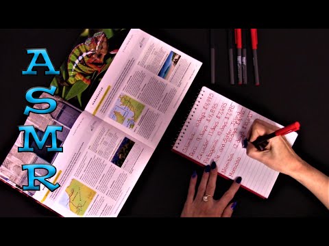 ASMR: NatGeo travel catalog. Soft spoken, page turning, writing, light tapping