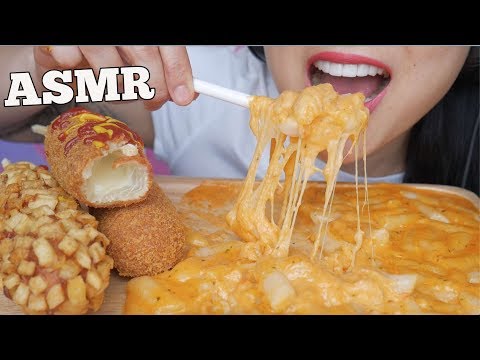 ASMR CHEESY Corndogs + EXTREME CHEESY Rice Cake *Tteokbokki (EATING SOUNDS) NO TALKING | SAS-ASMR