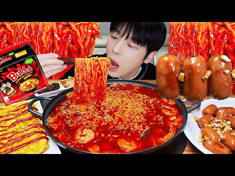 ASMR MUKBANG | 직접 만든 불닭볶음탕면 소세지 먹방 & 레시피 BULDAK FIRE NOODLES & SAUSAGES EATING
